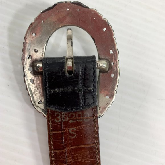 Womens Reversible Black Brown Belt Silver Colored Metal Details Size Small - Picture 2 of 8